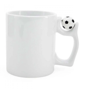 Caneca Branca com Alça de Bola de Futebol