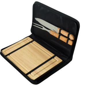 Kit Tábua de Bambu e Talheres com Estojo