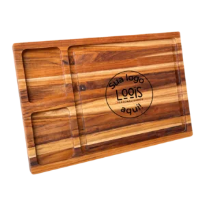 Tábua de Churrasco Petisqueira em Madeira Teca Natural 43x29 cm com 2 Compartimentos