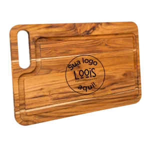 Tábua de Churrasco em Madeira Teca Natural 43x29 cm com Alça Vazada