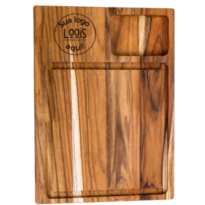 Tábua de Churrasco em Madeira Teca Natural 43x29 cm com Compartimento Superior