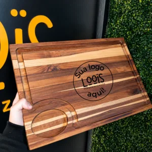 Tábua de Churrasco em Madeira Teca Natural 43x29 cm com Canetela Oval