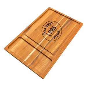 Tábua de Churrasco Petisqueira em Madeira Teca Natural 43x29 cm com um Compartimento
